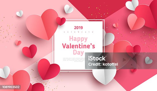 istock Paper hearts with frame 1081903502