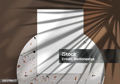 istock A4 paper Mockup. Marble podium. Shadow overlay 1303798477