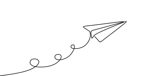 Paper plane continuous one line drawing vector illustration minimalist design isolated on white background.  airplane symbols stock illustrations