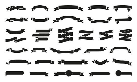 Paper Ribbon black silhouette icons vector set