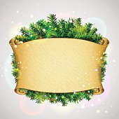 New Year template with blank parchment and christmas tree twigs. Qualitative vector (EPS-10) illustration for new year's day, christmas, winter holiday, new year's eve, silvester, etc. It has transparency, blending modes, masks, gradients