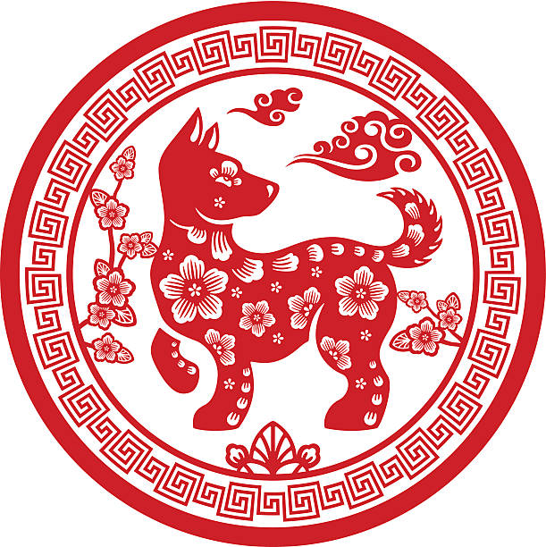 Papercut Chinese Zodiac sign - Dog Papercut Chinese Zodiac sign - Dog. chinese year of the dog stock illustrations
