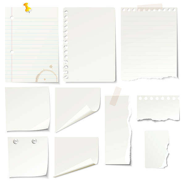 Papers Vector illustration of blank notes and papers on white background. Download includes high resolution jpeg. letter document stock illustrations
