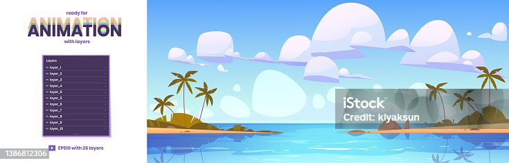 istock Parallax background with ocean beach landscape 1386812306