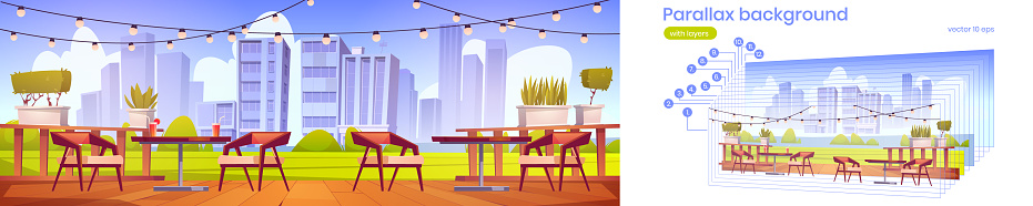 Parallax background with restaurant terrace