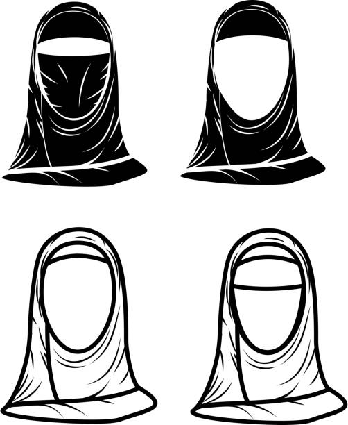 illustrations, cliparts, dessins animés et icônes de paranja. hijab - niqab woman