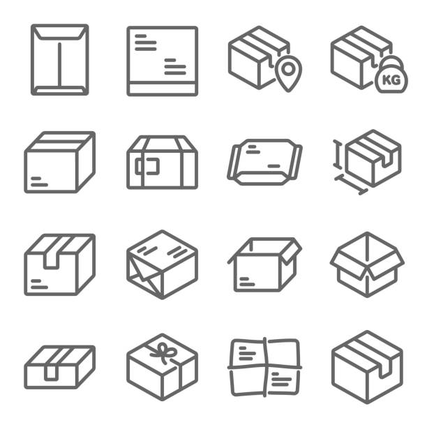 stockillustraties, clipart, cartoons en iconen met de illustratievectoret van het pakketpictogram. bevat pictogrammen zoals doos, karton, pakket, unbox, logistiek, pakket, en meer. uitgevouwen lijn - unbox