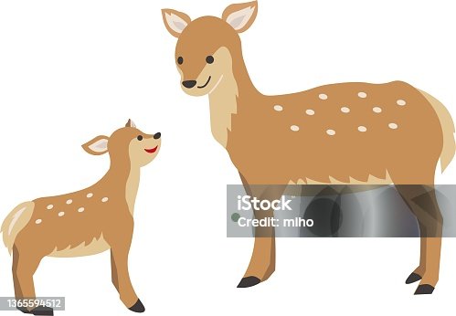 istock A parent and child deer looking at each other happily. 1365594512