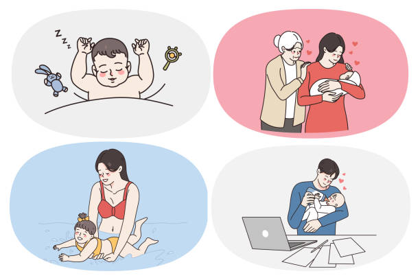 stockillustraties, clipart, cartoons en iconen met parenthood and happy childhood concept - swimming baby