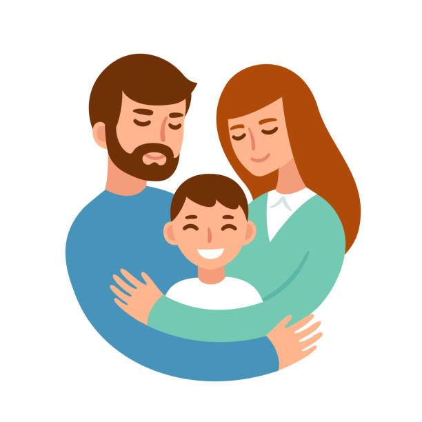 擁抱孩子的父母 - 一個小孩的家庭 幅插畫檔、美工圖案、卡通及圖標