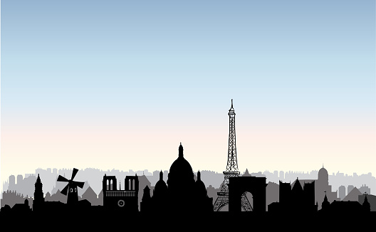 パリ市内の建物のシルエットフランスの都市の風景ランドマークとパリの街並みフランスのスカイラインの背景を旅行しますヨーロッパの壁紙での休暇 イラストレーションのベクターアート素材や画像を多数ご用意 Istock