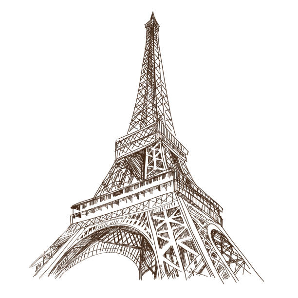 Paris city hand drawn, vector illustration  eiffel tower stock illustrations