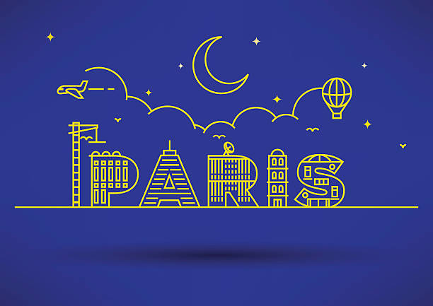 ilustrações de stock, clip art, desenhos animados e ícones de paris cidade tipografia design com edifício letras - paris night