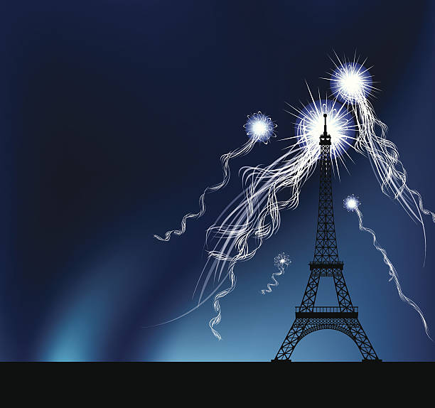 ilustrações de stock, clip art, desenhos animados e ícones de paris, frança-torre eiffel com fogos de artifício - paris night