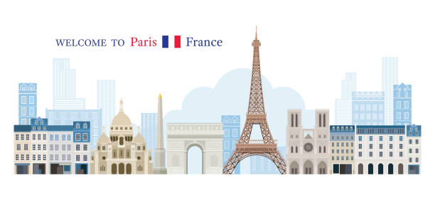 paris, frankreich sehenswürdigkeiten skyline - paris stock-grafiken, -clipart, -cartoons und -symbole