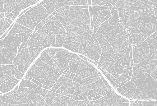 Paris France monochrome line city map. Plan of streets, urban background. Vector scheme with separated layers