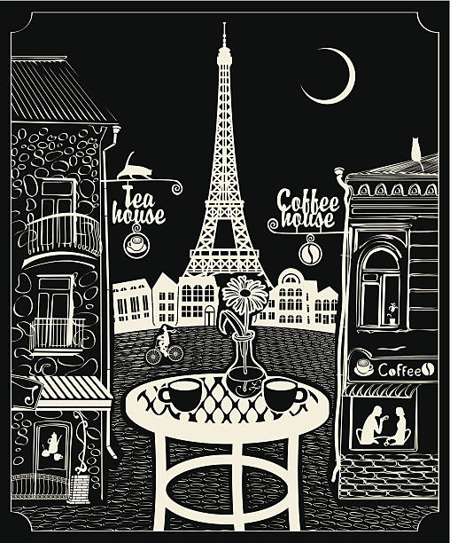 ilustrações de stock, clip art, desenhos animados e ícones de café de paris à noite - paris night