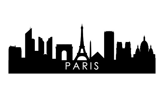 Paris skyline silhouette. Black London city design isolated on white background.