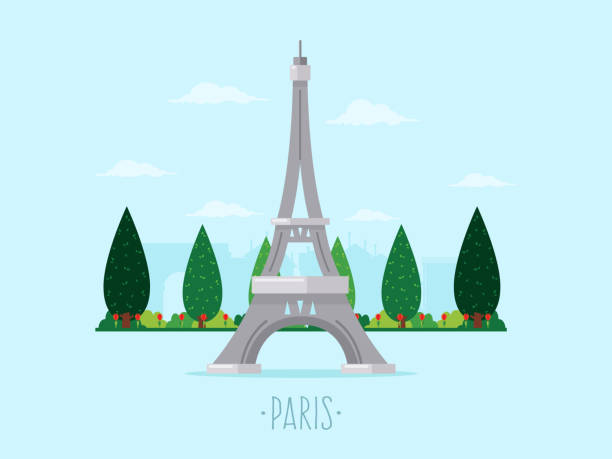 paris Background with Eiffel Tower and trees. Flat design style. eiffel tower stock illustrations