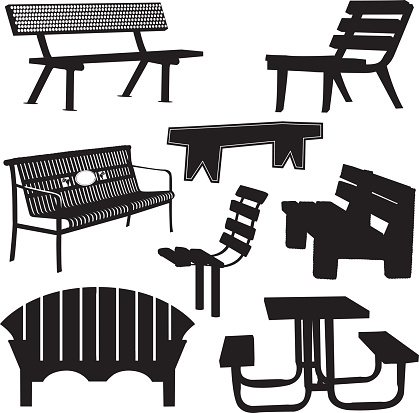 Park and Garden Benches With a Picnic Table Silhouette Collection