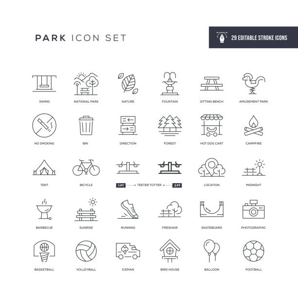 ilustraciones, imágenes clip art, dibujos animados e iconos de stock de iconos de línea de trazo editables de estacionamiento - park