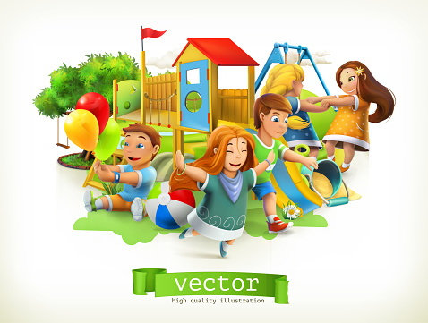 Park Kids Playground Outdoor Games 3d Vector Illustration Stock