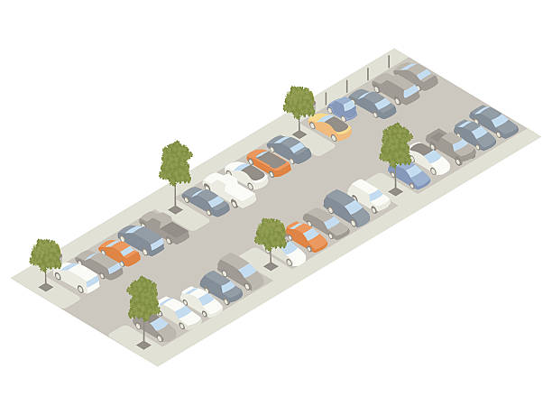 ilustrações de stock, clip art, desenhos animados e ícones de parking lot with trees isometric illustration - parking lot