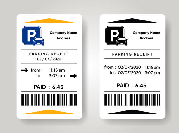Parking receipt template. Check from parking meter mock up. Price for car stay. Entrance and exit ticket from vehicle stand. Vector illustration design. Parking receipt template. Check from parking meter mock up. Price for car stay. Entrance and exit ticket from vehicle stand. parking stock illustrations