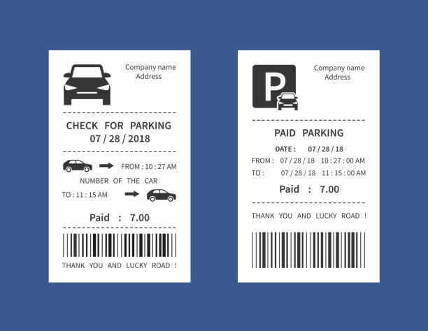 Parking ticket, money penalty receipt vector illustration isolated Parking ticket, money penalty receipt vector illustration isolated. Park car check with paid parking stock illustrations