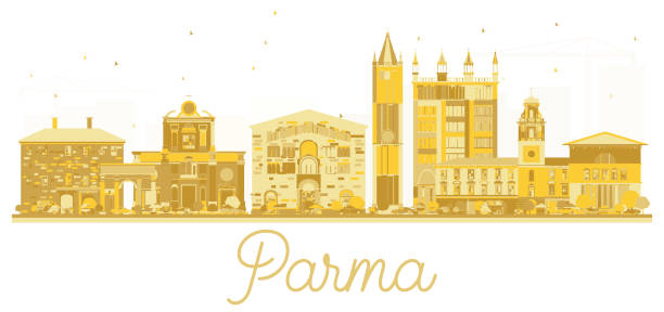 illustrazioni stock, clip art, cartoni animati e icone di tendenza di parma italia city skyline silhouette dorata. - parma
