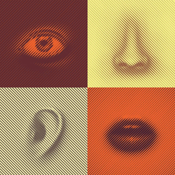 Part of Face Part of face of lines. Eye, nose, ear and mouth, eps 8 eye silhouettes stock illustrations