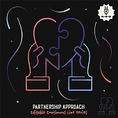 Gradient vector illustration for partnership approach concept. Minimalist graphic design has continuous line with editable stroke included in black background.