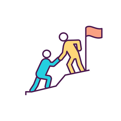 Partnership in workplace RGB color icon. Evolving relationship between workmates. Business partnership. Cooperative productivity improvement. Showing mutual respect. Isolated vector illustration