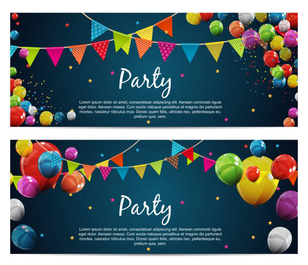 Party Birthday Background Baner with Flags and Balloons Vector Illustration Party Birthday Background Baner with Flags and Balloons Vector Illustration. EPS10 birthday backgrounds stock illustrations