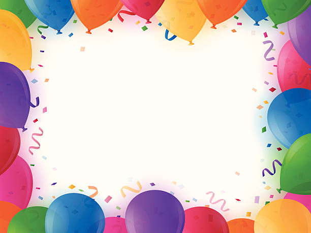 Party Border Horizontal party border with balloons, confetti and copy space.  balloon borders stock illustrations