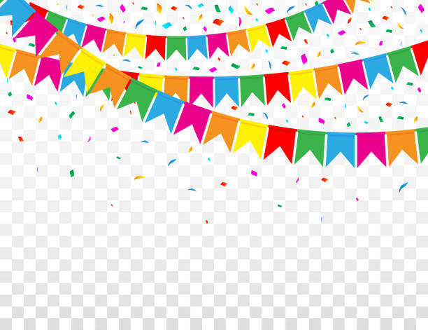 ilustrações de stock, clip art, desenhos animados e ícones de party flags with confetti. celebration background. - happy birthday celebrity