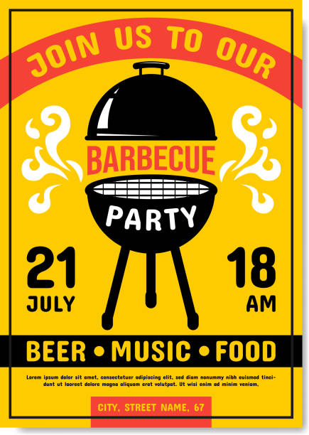 bbq-party-flyer-vorlage. barbecue-party-plakat mit beispieltext. moderner stil einladung vektor illustration - bbq stock-grafiken, -clipart, -cartoons und -symbole