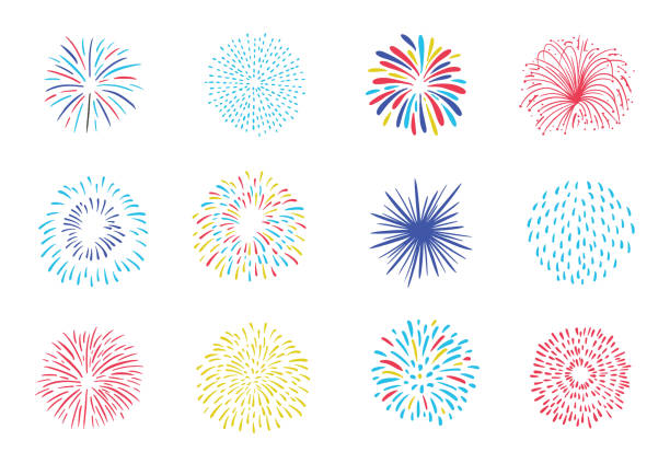 party object collection with gift,firework,ribbon.vector illustration for icon,sticker,printable.editable element - fireworks 幅插畫檔、美工圖案、卡通及圖標