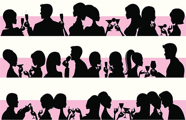 Party People Silhouetted people drinking and partying. All characters individually grouped for easy editing. Click below for more party images. cocktail silhouettes stock illustrations