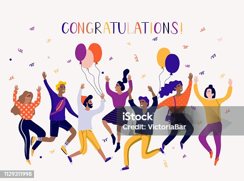 istock Party vector illustration. Different people dancing and celebrate. Cartoon style, flat illustration. 1129311998