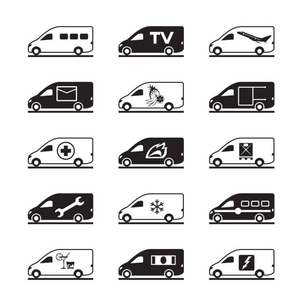 Passenger and freight vans and pickups Passenger and freight vans and pickups - vector illustration mini van stock illustrations