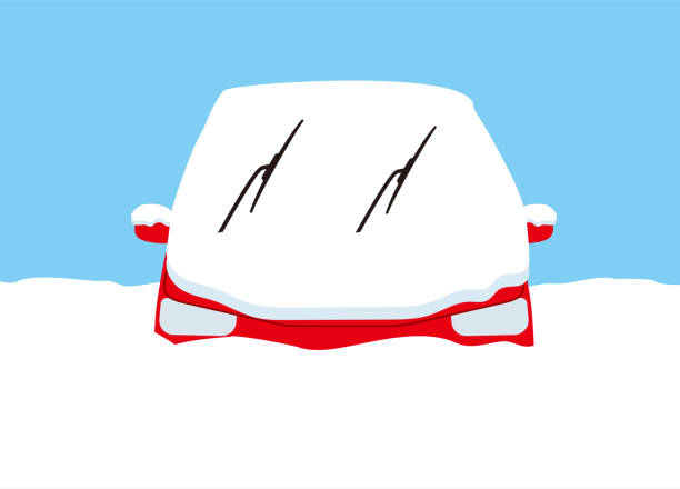 kar içinde gömülü binek araba - blizzard stock illustrations