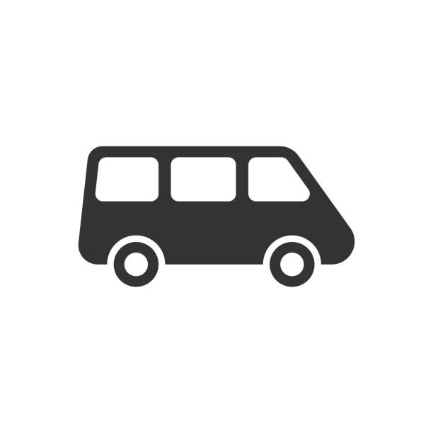 Passenger minivan sign icon in flat style. Car bus vector illustration on white isolated background. Delivery truck banner business concept.  mini van stock illustrations