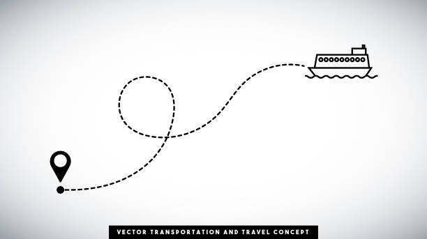 ilustrações de stock, clip art, desenhos animados e ícones de passenger ship line path vector design. transportation and travel concept. - aerial container ship