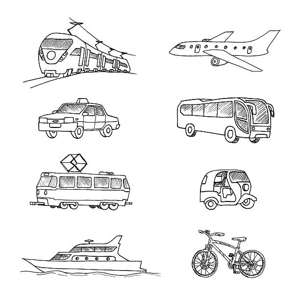 Passenger transport. Doodle set. Isolated on a white background. airplane drawings stock illustrations