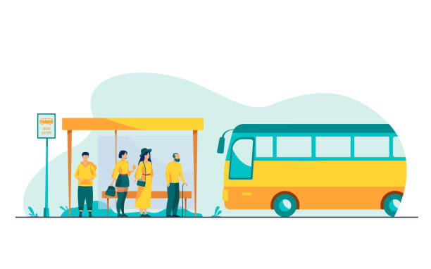 在巴士站等候公共交通的乘客 - 上下班的人 幅插畫檔、美工圖案、卡通及圖標