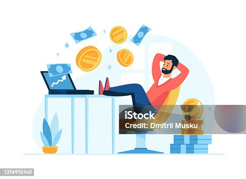istock Passive income concept flat vector illustration. Easy money and investor concept 1314915140