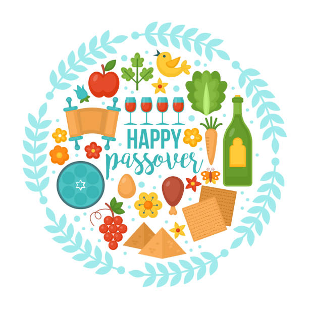 Passover greeting card design Passover greeting card design with matzo and wine passover stock illustrations