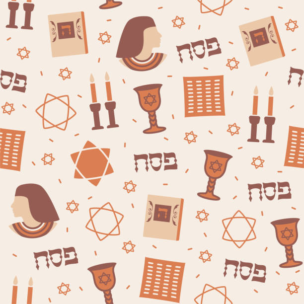 Vector seamless pattern for Passover Jewish Holiday with related icons and symbols.