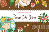 Passover Seder table with Seder plate-Vector Illustration